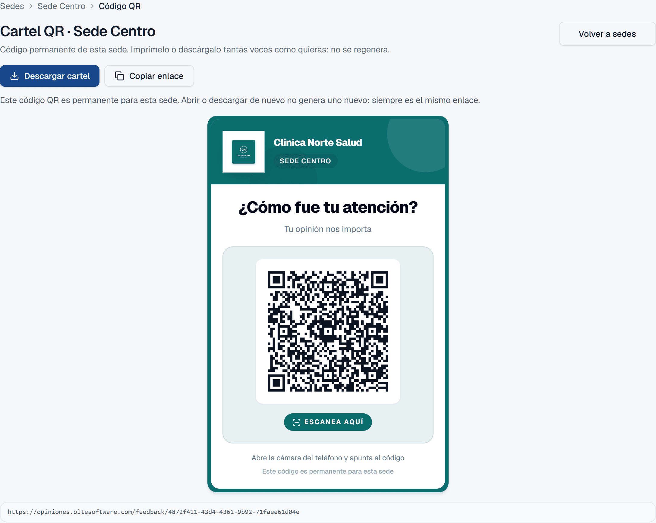 Cartel con código QR de valoración para la sede
