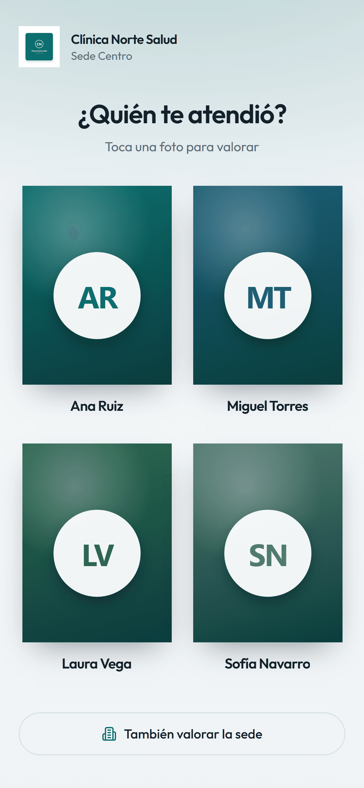 Pantalla de inicio de la encuesta de valoración al cliente